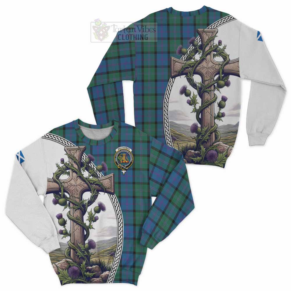 MacThomas (McThomas) Tartan Sweatshirt with Family Crest and St. Andrew's Cross Accented by Thistle Vines Unisex - Tartan Vibes Clothing