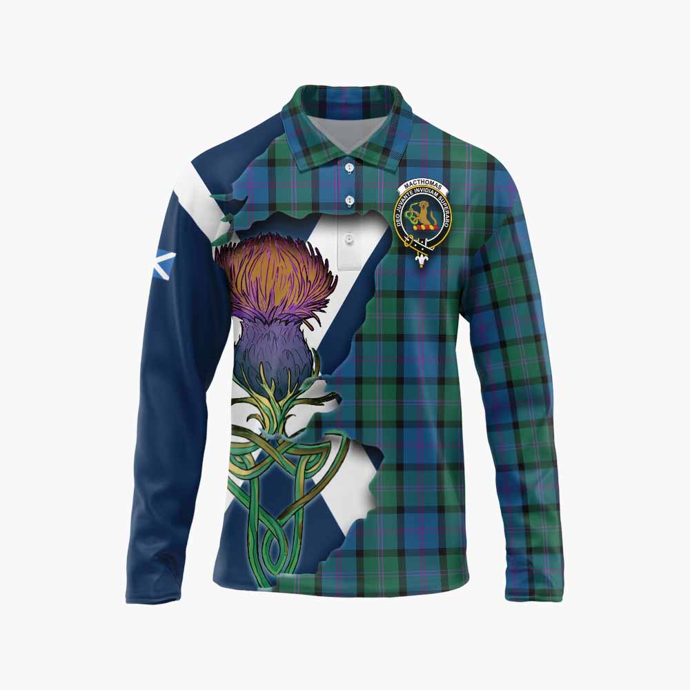 MacThomas (McThomas) Tartan Family Crest Long Sleeve Polo Shirt Scottish Thistle Celtic Inspired Unisex - Tartan Vibes Clothing