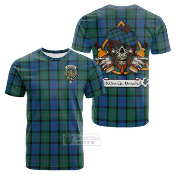 MacThomas (McThomas) Tartan Cotton T-shirt with Family Crest and Bearded Skull Holding Bottles of Whiskey Kid's Shirt - Tartan Vibes Clothing