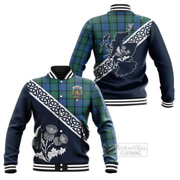 MacThomas (McThomas) Tartan Baseball Jacket Featuring Thistle and Scotland Map Unisex - Tartan Vibes Clothing