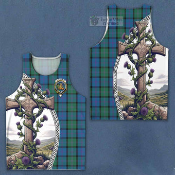 MacThomas (McThomas) Tartan Men's Tank Top with Family Crest and St. Andrew's Cross Accented by Thistle Vines Men - Tartan Vibes Clothing