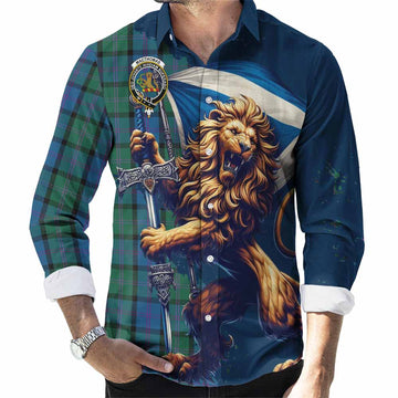 MacThomas (McThomas) Tartan Family Crest Long Sleeve Button Shirt with Scottish Majestic Lion Men's Shirt S - Tartan Vibes Clothing