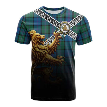 Tartan Vibes Clothing MacThomas (McThomas) Crest Tartan Cotton T-shirt with Golden Lion Emblem Celtic Style