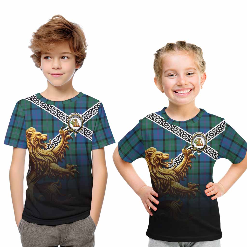 MacThomas (McThomas) Crest Tartan Kid T-Shirt with Golden Lion Emblem Celtic Style Youth XL Size14 - Tartan Vibes Clothing