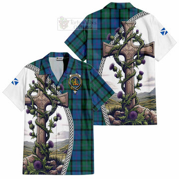 MacThomas (McThomas) Tartan Hawaiian Shirt with Family Crest and St. Andrew's Cross Accented by Thistle Vines Kid - Tartan Vibes Clothing