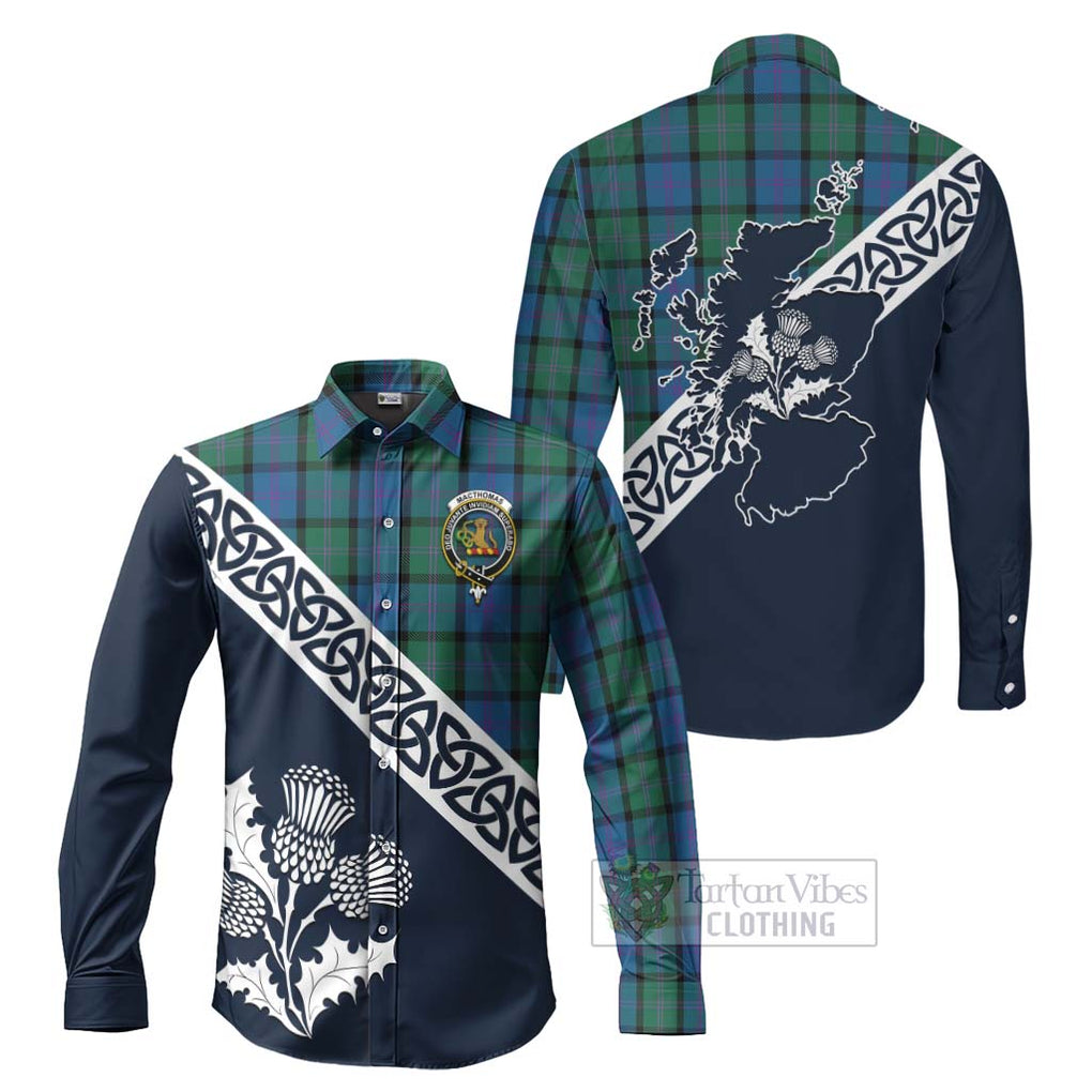 MacThomas (McThomas) Tartan Long Sleeve Button Shirt Featuring Thistle and Scotland Map Men's Shirt S - Tartan Vibes Clothing