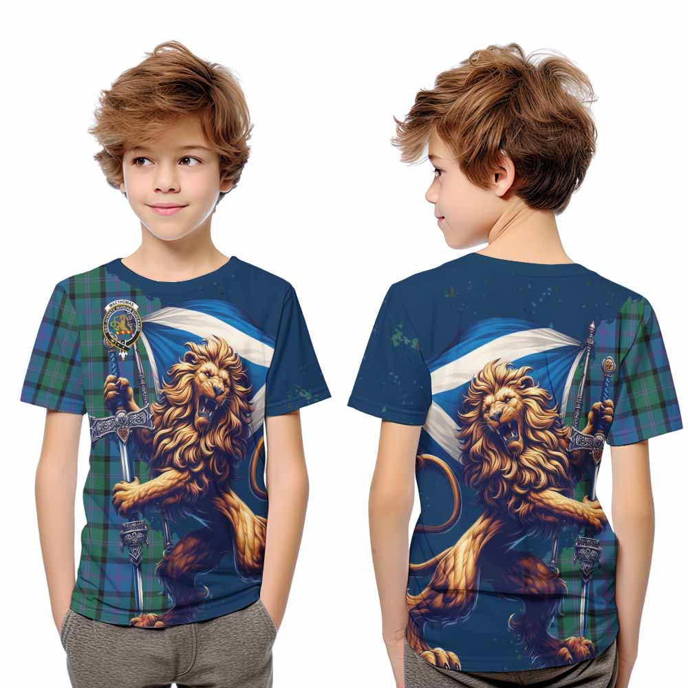 MacThomas (McThomas) Tartan Family Crest Kid T-Shirt with Scottish Majestic Lion Youth XL Size14 - Tartan Vibes Clothing