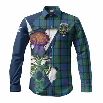 MacThomas (McThomas) Tartan Family Crest Long Sleeve Button Shirt Scottish Thistle Celtic Inspired Men's Shirt S - Tartan Vibes Clothing