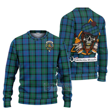 MacThomas (McThomas) Tartan Ugly Sweater with Family Crest and Bearded Skull Holding Bottles of Whiskey Unisex - Tartan Vibes Clothing