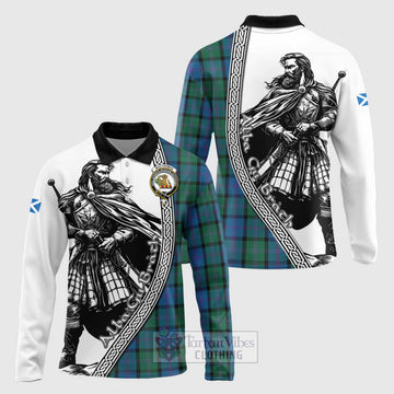 MacThomas (McThomas) Tartan Clan Crest Long Sleeve Polo Shirt with Highlander Warrior Celtic Style Unisex - Tartan Vibes Clothing