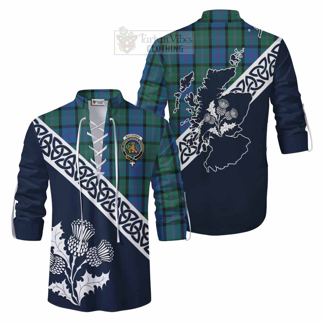 MacThomas (McThomas) Tartan Ghillie Kilt Shirt Featuring Thistle and Scotland Map Men - Tartan Vibes Clothing