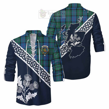MacThomas (McThomas) Tartan Ghillie Kilt Shirt Featuring Thistle and Scotland Map Men - Tartan Vibes Clothing