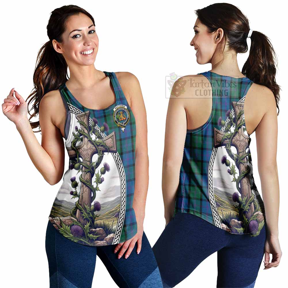MacThomas (McThomas) Tartan Women's Racerback Tanks with Family Crest and St. Andrew's Cross Accented by Thistle Vines 4XL - Tartan Vibes Clothing