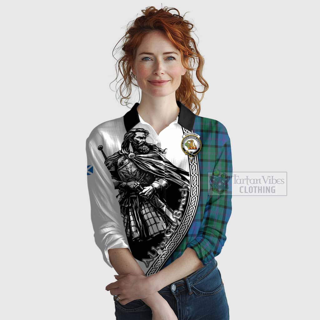 MacThomas (McThomas) Tartan Clan Crest Women's Casual Shirt with Highlander Warrior Celtic Style Female - Tartan Vibes Clothing