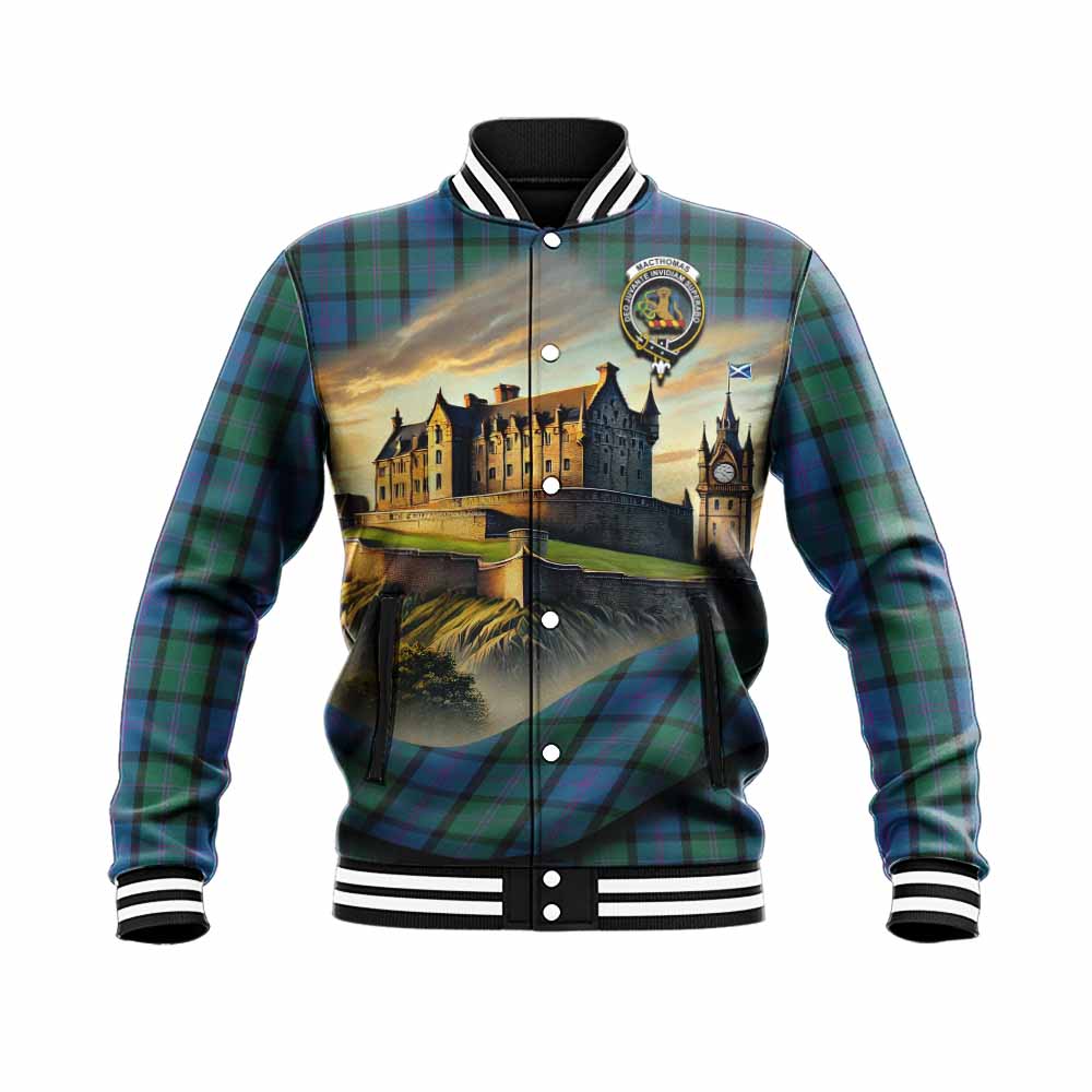 MacThomas (McThomas) Tartan Family Crest Baseball Jacket with Scottish Ancient Castle Style Unisex - Tartan Vibes Clothing