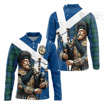 MacThomas (McThomas) Tartan Long Sleeve Polo Shirt with Family Crest Scottish Bagpiper Vibes Unisex - Tartan Vibes Clothing