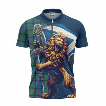 MacThomas (McThomas) Tartan Family Crest Zipper Polo Shirt with Scottish Majestic Lion Unisex - Tartan Vibes Clothing