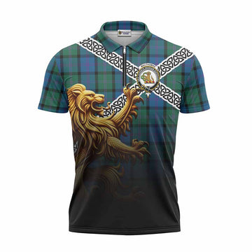 MacThomas (McThomas) Crest Tartan Zipper Polo Shirt with Golden Lion Emblem Celtic Style Unisex - Tartan Vibes Clothing