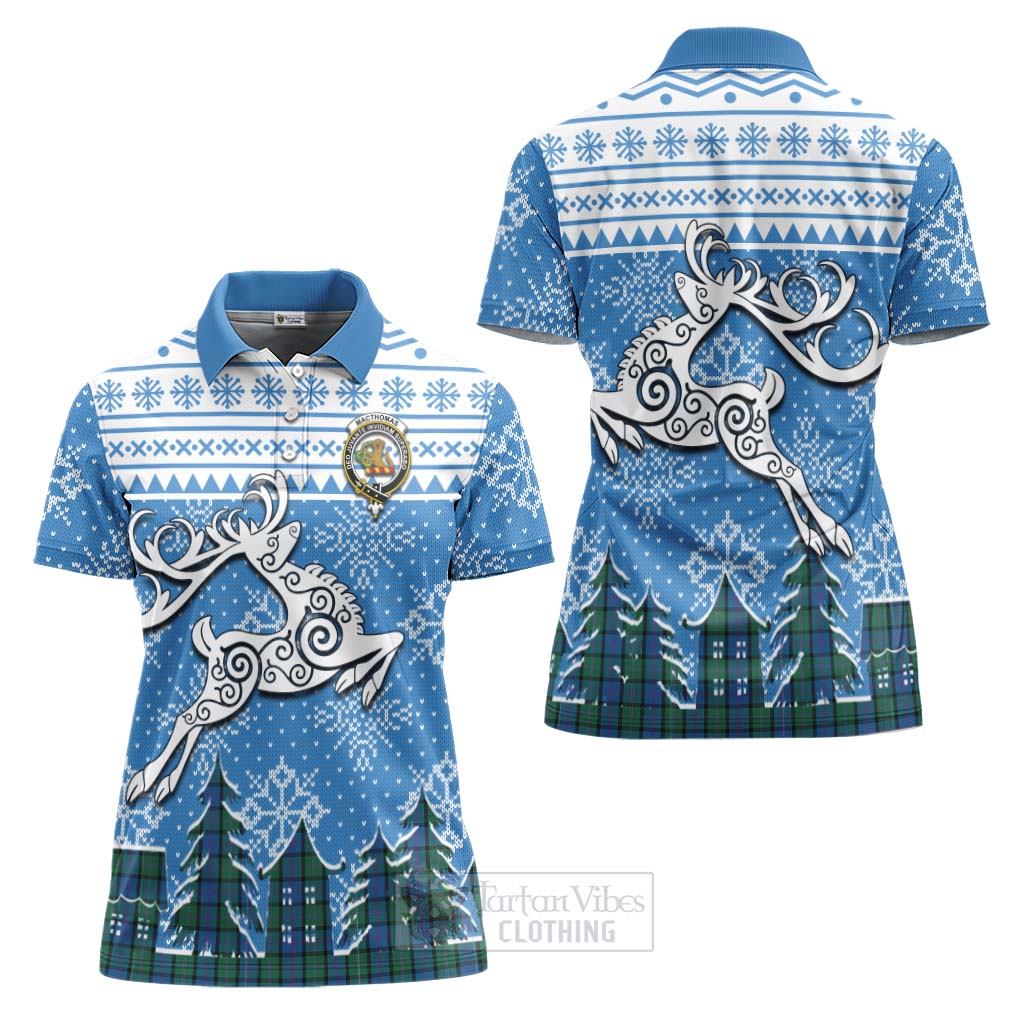 MacThomas (McThomas) Clan Christmas Women's Polo Shirt Celtic Reindeer Style Women - Tartan Vibes Clothing