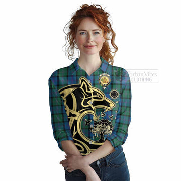 MacThomas (McThomas) Tartan Women's Casual Shirt with Family Crest Celtic Wolf Style Female - Tartan Vibes Clothing