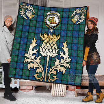Tartan Vibes Clothing MacThomas (McThomas) Tartan Quilt with Family Crest and Golden Thistle Style