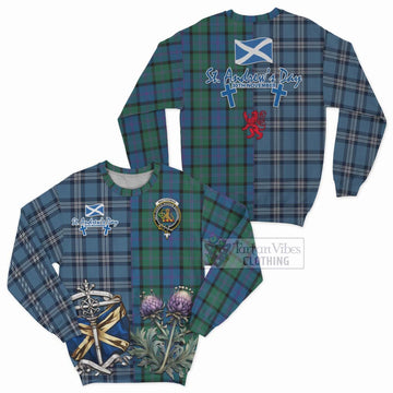 MacThomas (McThomas) Tartan Sweatshirt Happy St. Andrew's Day Half Tartan Style Unisex - Tartan Vibes Clothing