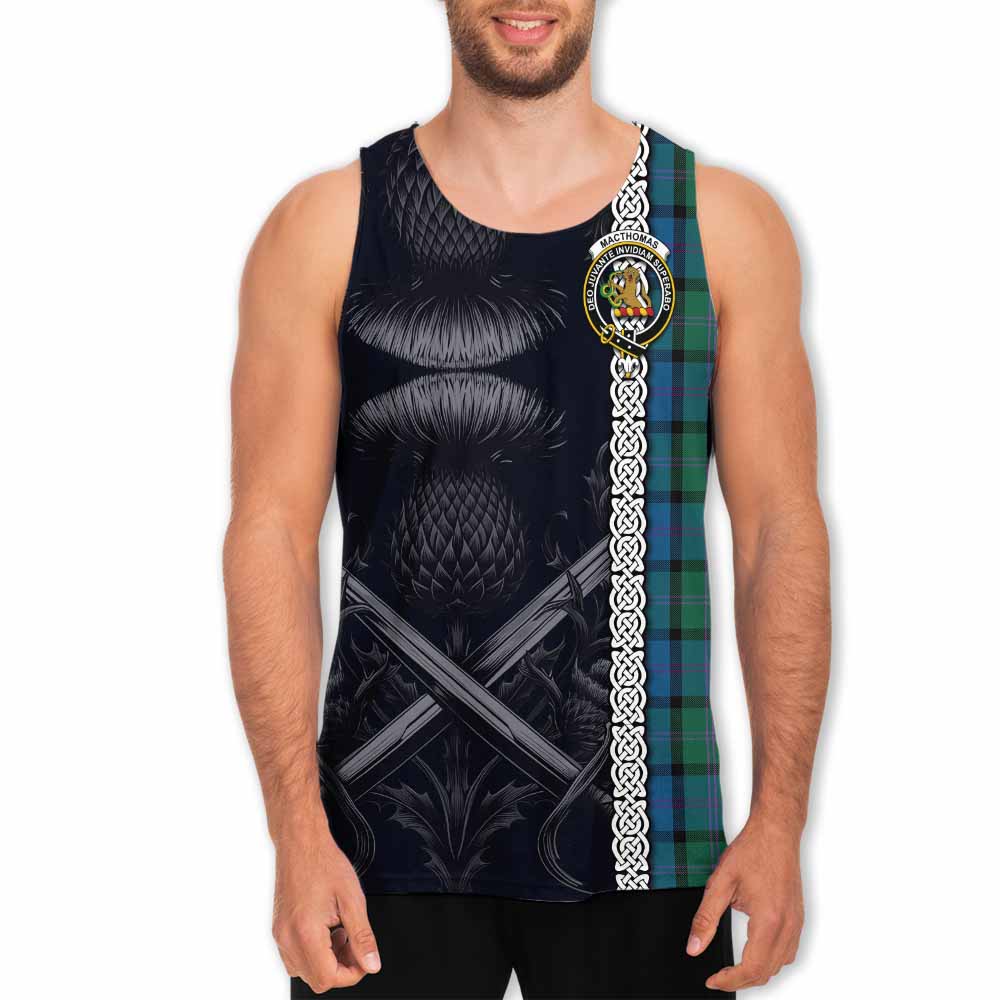MacThomas (McThomas) Tartan Men's Tank Top with Family Crest Cross Sword Thistle Celtic Vibes Men - Tartan Vibes Clothing