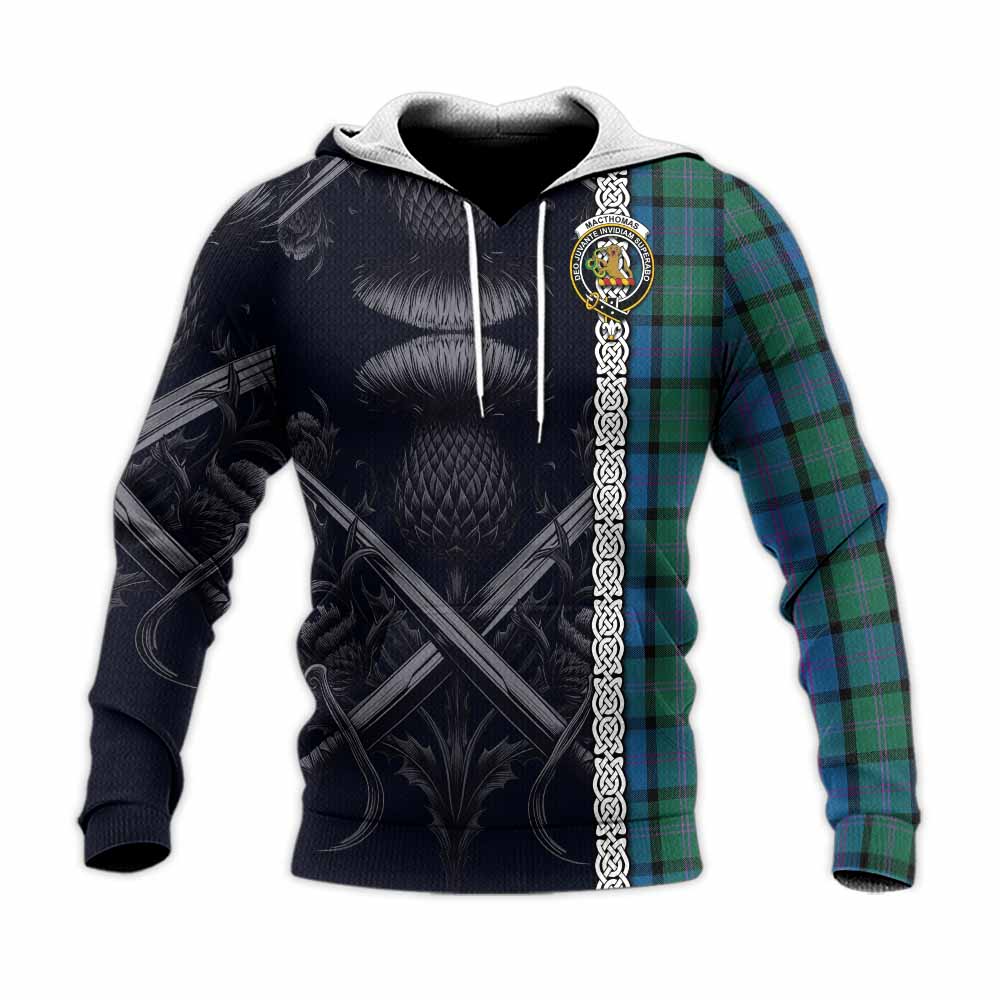 MacThomas (McThomas) Tartan Knitted Hoodie with Family Crest Cross Sword Thistle Celtic Vibes Unisex Knitted Pullover Hoodie - Tartan Vibes Clothing