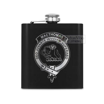 Tartan Vibes Clothing MacThomas (McThomas) Crest Hip Flask Set 7oz Black Stainless Steel with A Gift Box