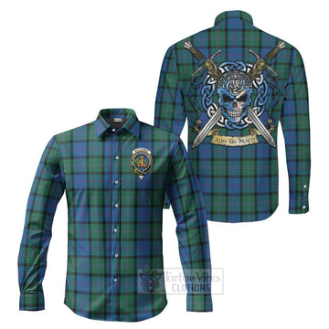 MacThomas (McThomas) Tartan Long Sleeve Button Shirt with Family Crest Celtic Skull Style Men's Shirt S - Tartan Vibes Clothing