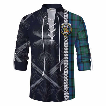 MacThomas (McThomas) Tartan Ghillie Kilt Shirt with Family Crest Cross Sword Thistle Celtic Vibes Men - Tartan Vibes Clothing