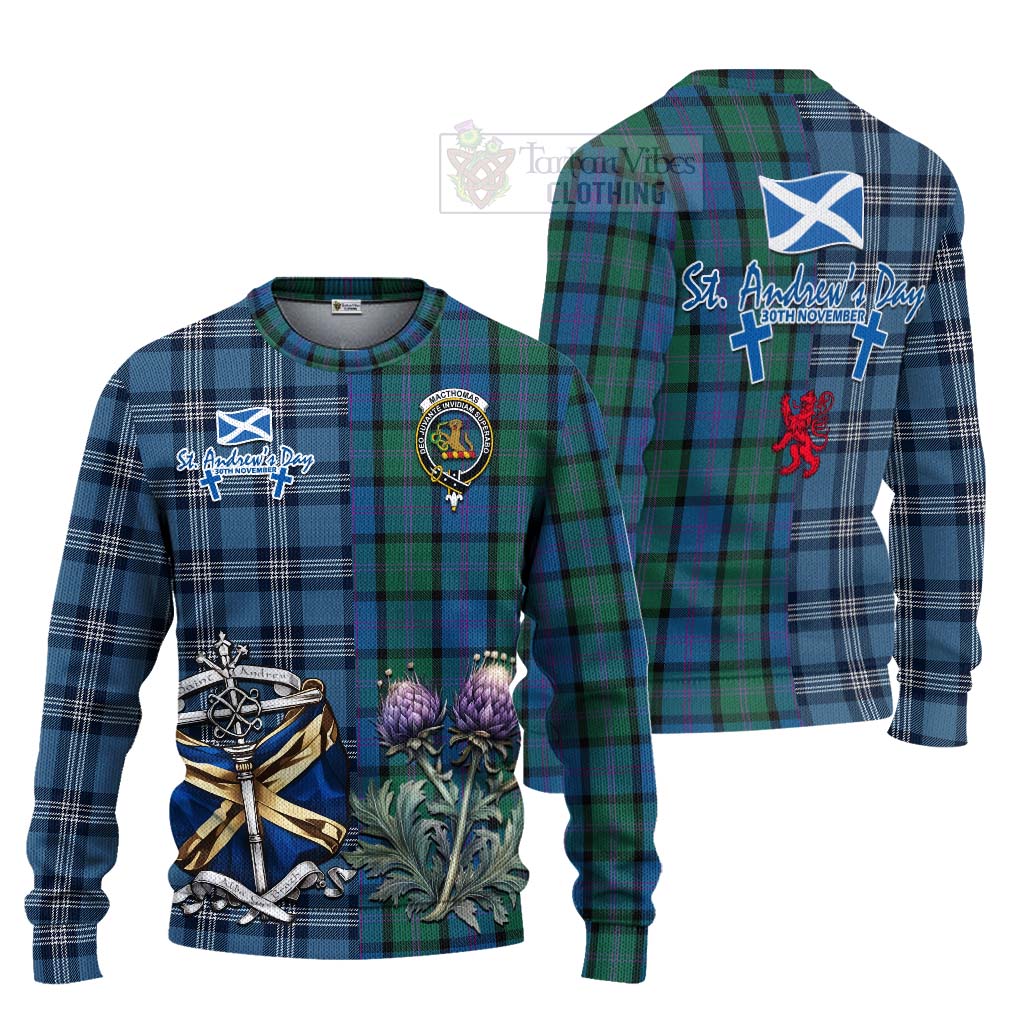 MacThomas (McThomas) Tartan Knitted Sweater Happy St. Andrew's Day Half Tartan Style Unisex - Tartan Vibes Clothing