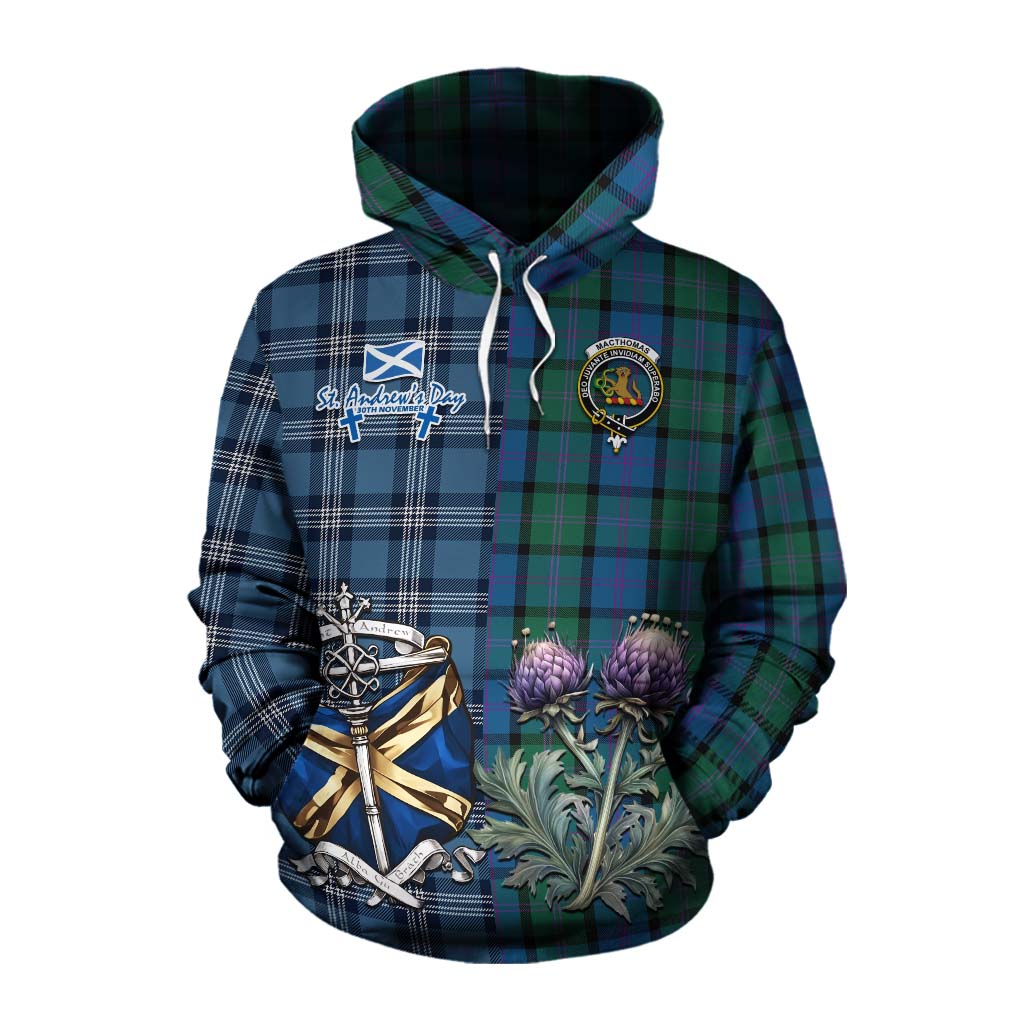 MacThomas (McThomas) Tartan Cotton Hoodie Happy St. Andrew's Day Half Tartan Style Pullover Hoodie XS - Tartan Vibes Clothing