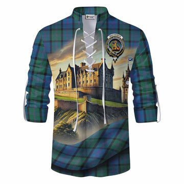 MacThomas (McThomas) Tartan Family Crest Ghillie Kilt Shirt with Scottish Ancient Castle Style Men - Tartan Vibes Clothing