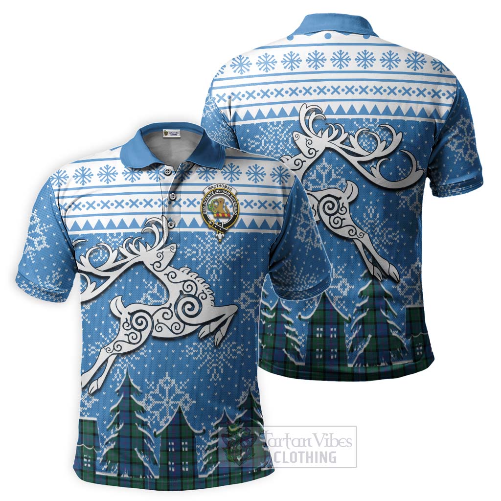Tartan Vibes Clothing MacThomas (McThomas) Clan Christmas Polo Shirt Celtic Reindeer Style