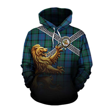 Tartan Vibes Clothing MacThomas (McThomas) Crest Tartan Cotton Hoodie with Golden Lion Emblem Celtic Style