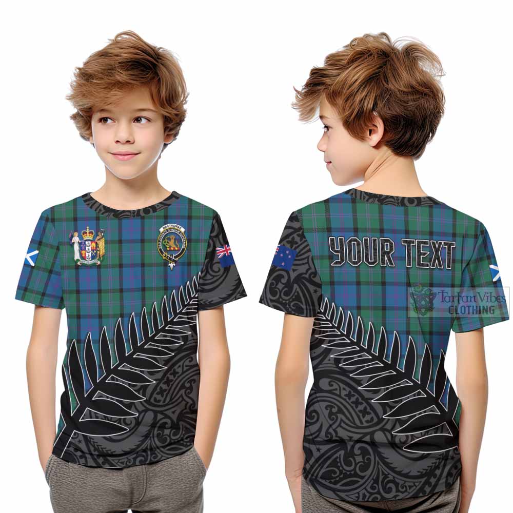 Tartan Vibes Clothing MacThomas (McThomas) Crest Tartan Kid T-Shirt with New Zealand Silver Fern Half Style