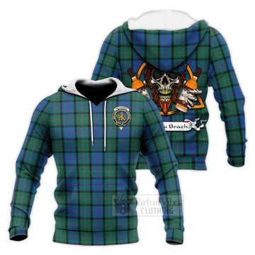 MacThomas (McThomas) Tartan Knitted Hoodie with Family Crest and Bearded Skull Holding Bottles of Whiskey Unisex Knitted Pullover Hoodie - Tartan Vibes Clothing