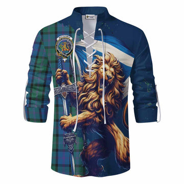 MacThomas (McThomas) Tartan Family Crest Ghillie Kilt Shirt with Scottish Majestic Lion Men - Tartan Vibes Clothing