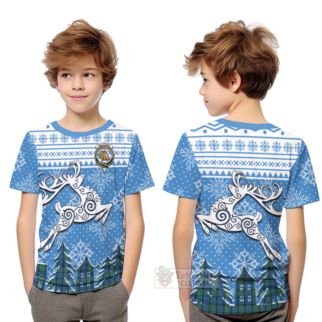 Tartan Vibes Clothing MacThomas (McThomas) Clan Christmas Kid T-Shirt Celtic Reindeer Style