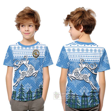 Tartan Vibes Clothing MacThomas (McThomas) Clan Christmas Kid T-Shirt Celtic Reindeer Style