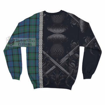 MacThomas (McThomas) Tartan Sweatshirt with Family Crest Cross Sword Thistle Celtic Vibes - Tartan Vibes Clothing