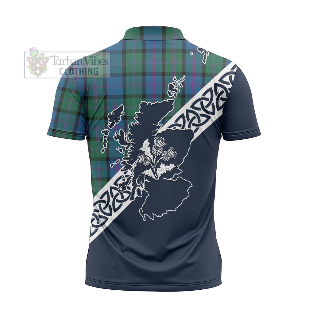MacThomas (McThomas) Tartan Zipper Polo Shirt Featuring Thistle and Scotland Map - Tartanvibesclothing Store