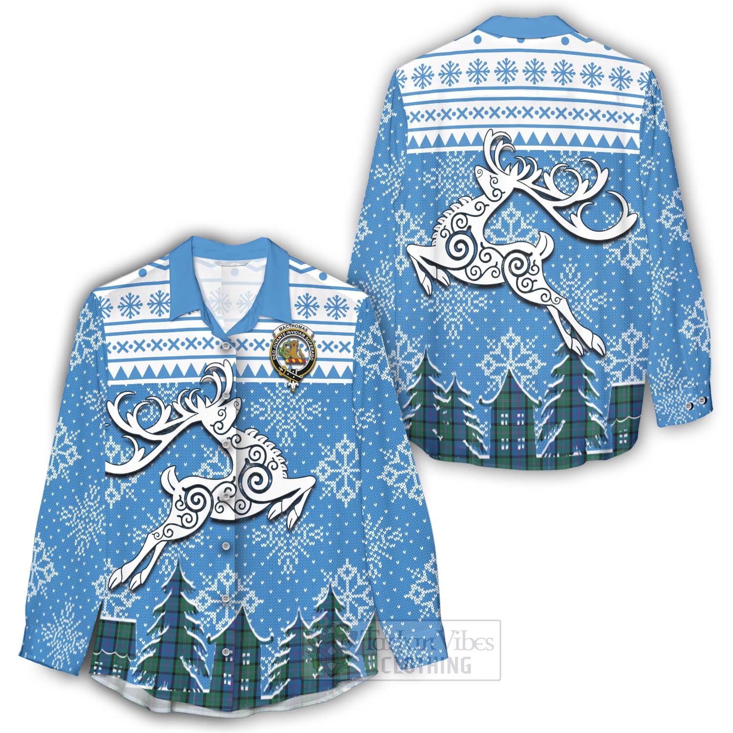 MacThomas (McThomas) Clan Christmas Women's Casual Shirt Celtic Reindeer Style - Tartan Vibes Clothing