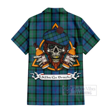 MacThomas (McThomas) Tartan Hawaiian Shirt with Family Crest and Bearded Skull Holding Bottles of Whiskey - Tartan Vibes Clothing