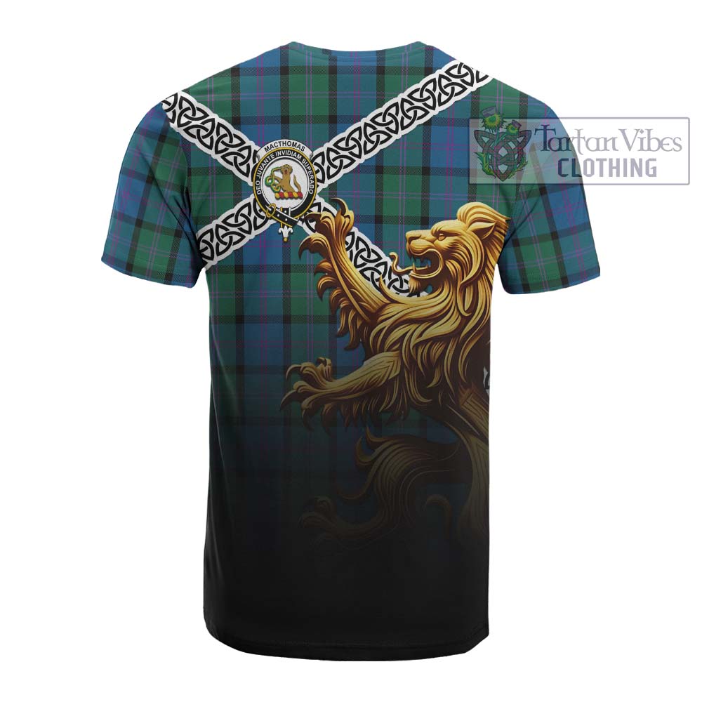 MacThomas (McThomas) Crest Tartan Cotton T-shirt with Golden Lion Emblem Celtic Style - Tartan Vibes Clothing