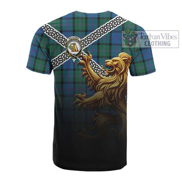 Tartan Vibes Clothing MacThomas (McThomas) Crest Tartan Cotton T-shirt with Golden Lion Emblem Celtic Style