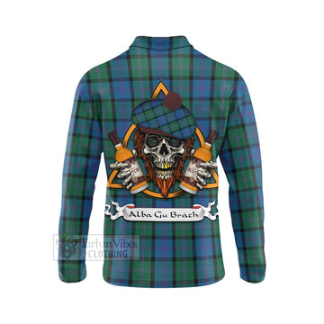 MacThomas (McThomas) Tartan Long Sleeve Polo Shirt with Family Crest and Bearded Skull Holding Bottles of Whiskey - Tartan Vibes Clothing