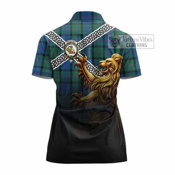 MacThomas (McThomas) Crest Tartan Women's Polo Shirt with Golden Lion Emblem Celtic Style - Tartan Vibes Clothing