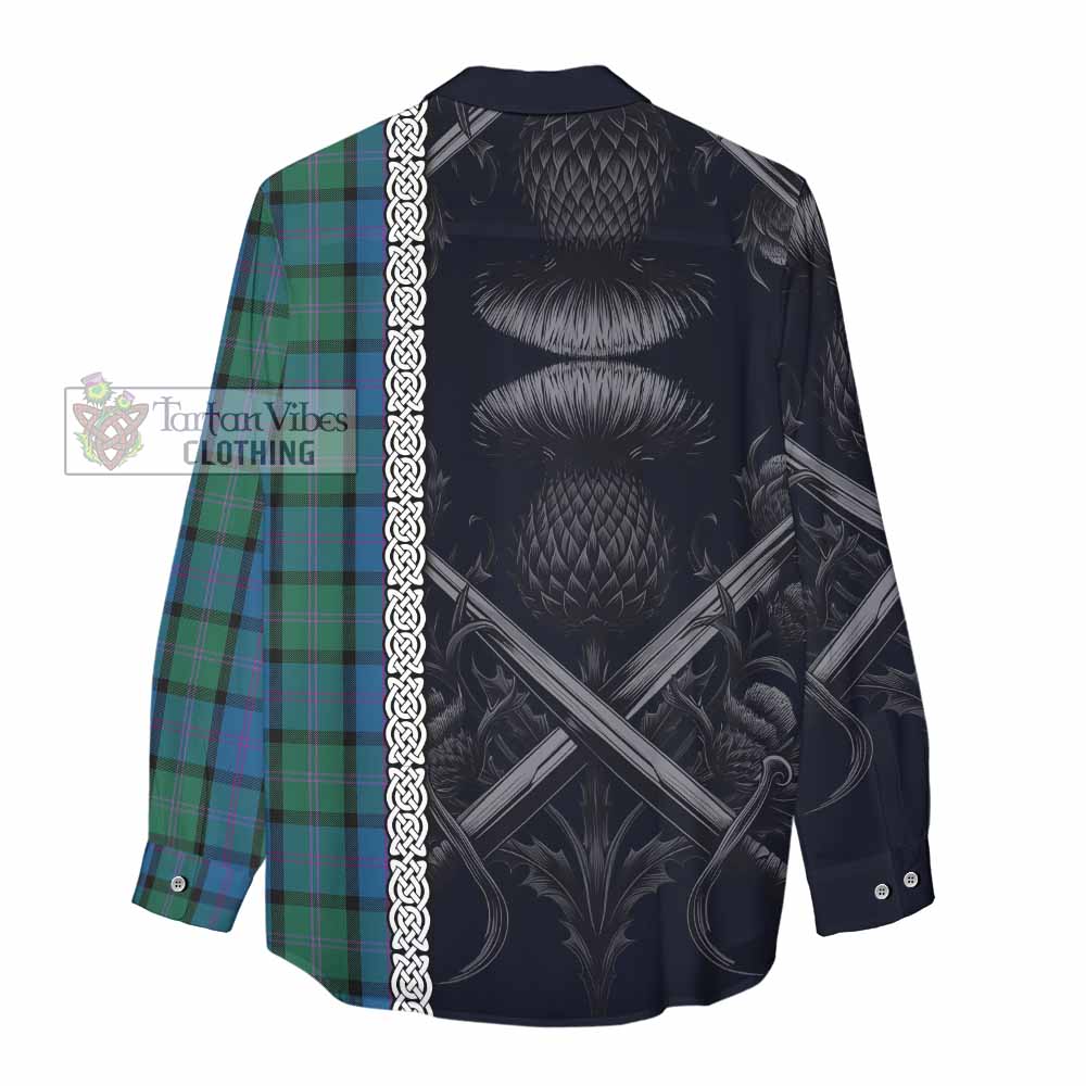 MacThomas (McThomas) Tartan Women's Casual Shirt with Family Crest Cross Sword Thistle Celtic Vibes - Tartan Vibes Clothing